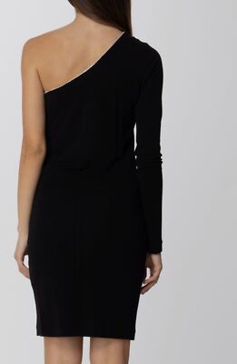 $530 Just Cavalli Women Black Embellished One-Shoulder Mini Dress