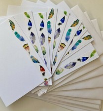 Notecards;hand decorated A6; 10 cards with envelopes;Thank You;gift;blue feather