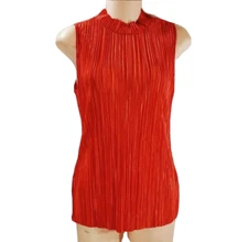 HM Corrugated Top Small S Red Sleeveless Blouse Mock Neck Shirt New
