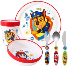 Paw Patrol Kids 6 Piece Dinnerware Cutlery Set - Plate/Bowl/Cup/Knife/Fork/Spoon