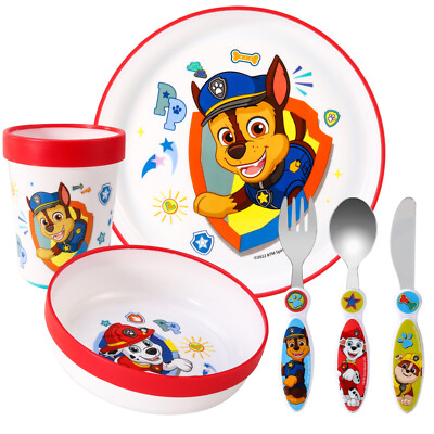 Paw Patrol Kinder 6-teiliges Geschirr Besteckset - Teller/Schale/Tasse/Messer/Gabel/Löffel