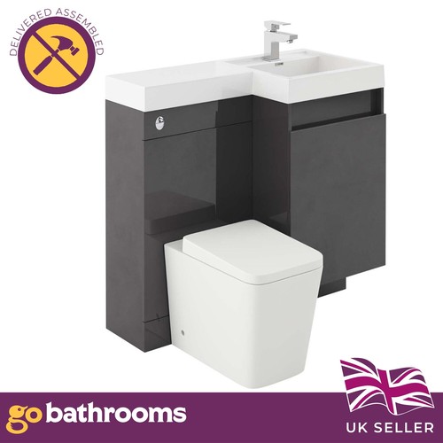Grey Gloss Bathroom Sink and Toilet Unit 900mm Combination Sink Unit WC