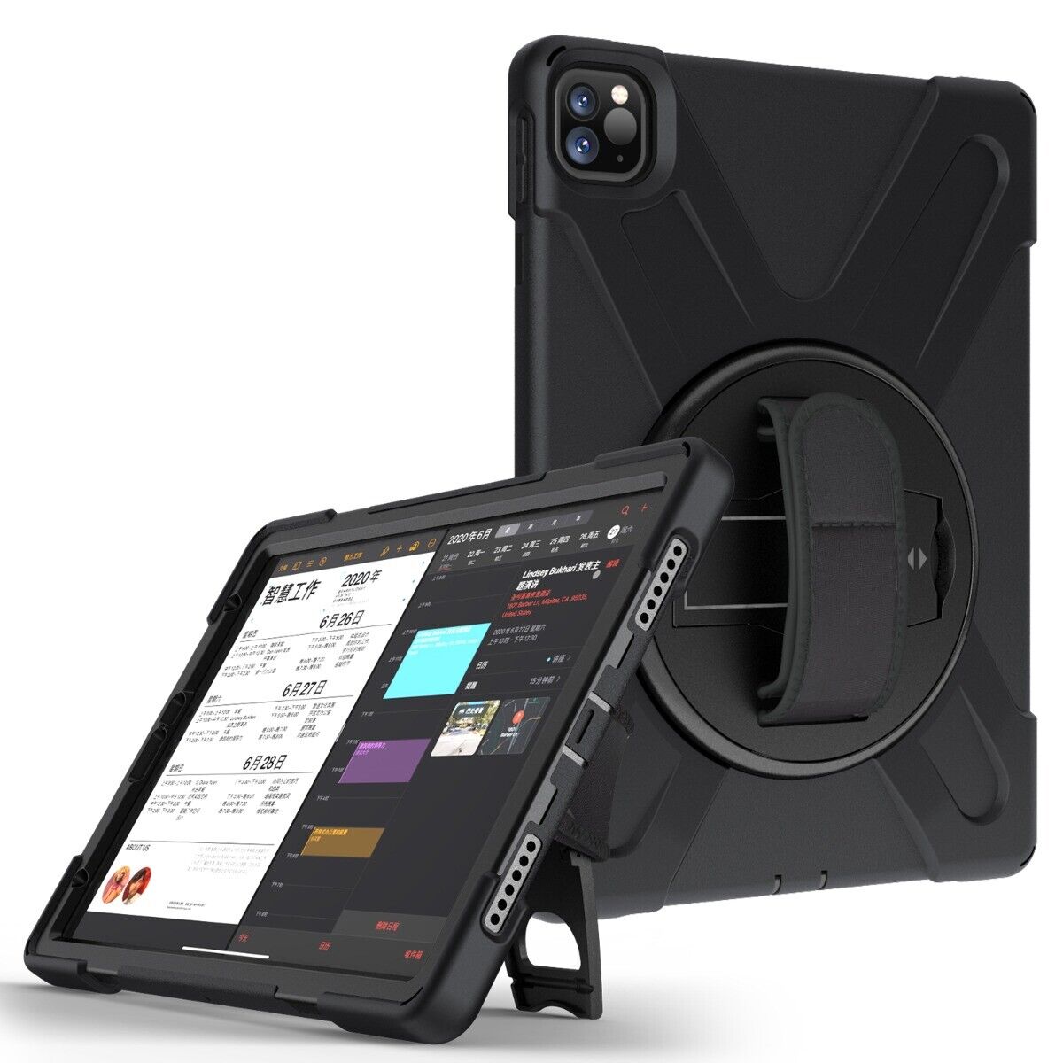 TUFF LUV Armour Jack Case & Stand + Shoulder Strap for iPad 12.9 Pro (2020) -Blk