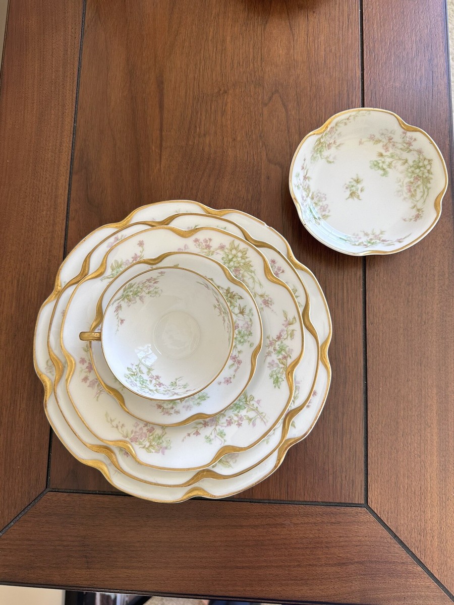vintage haviland limoges france white fine china gold trim set (71