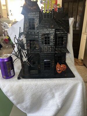 Black Tin Metal Spooky Halloween Haunted House Decor For Tea Light Candle