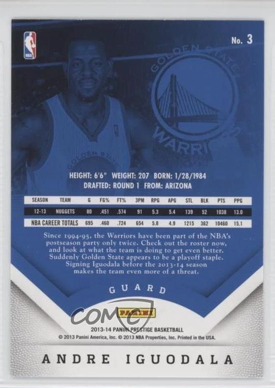 2013-14 Panini Prestige Silver Bonus Shots Andre Iguodala #3 - Image 2 of 2