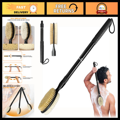Dual-Sided Back Scrubber with Long Handle, Soft & Stiff Bristles for Deep Cleani