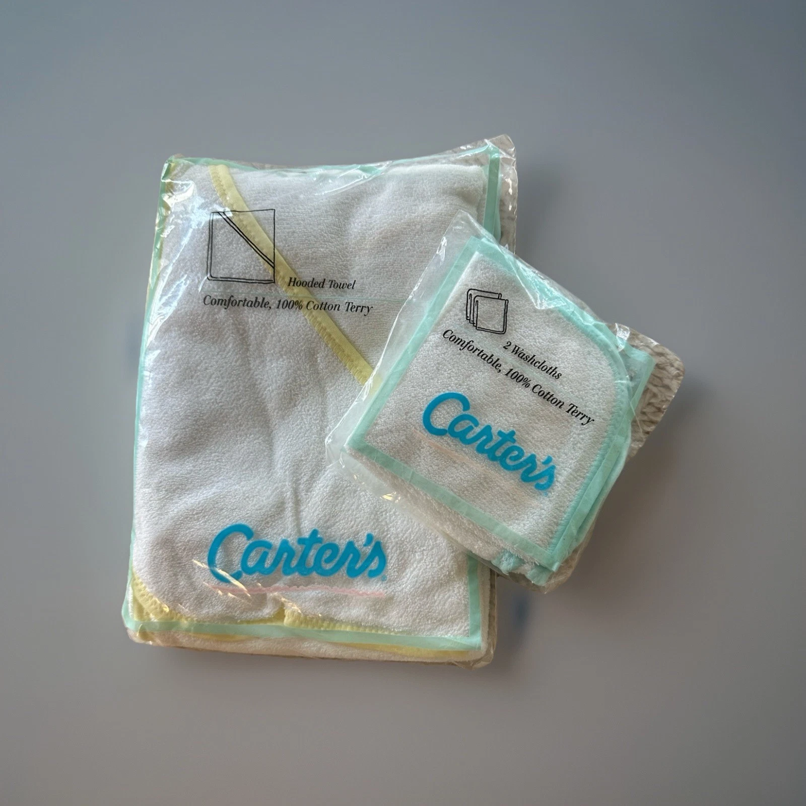 NOS Vtg CARTER'S Baby Hooded Towel Washcloths 100% Terry White Yellow Green USA
Opens in a new windo