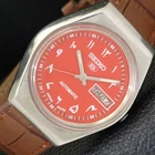 SEIKO 5 AUTOMATIC 6349A VINTAGE JAPAN MENS ARABIC RED COLOR DIAL WATCH a701505-1