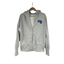 Aerie OFFLINE Women Gray MVP Patch Full Zip Hoodie Sweatshirt Thumbholes Size M