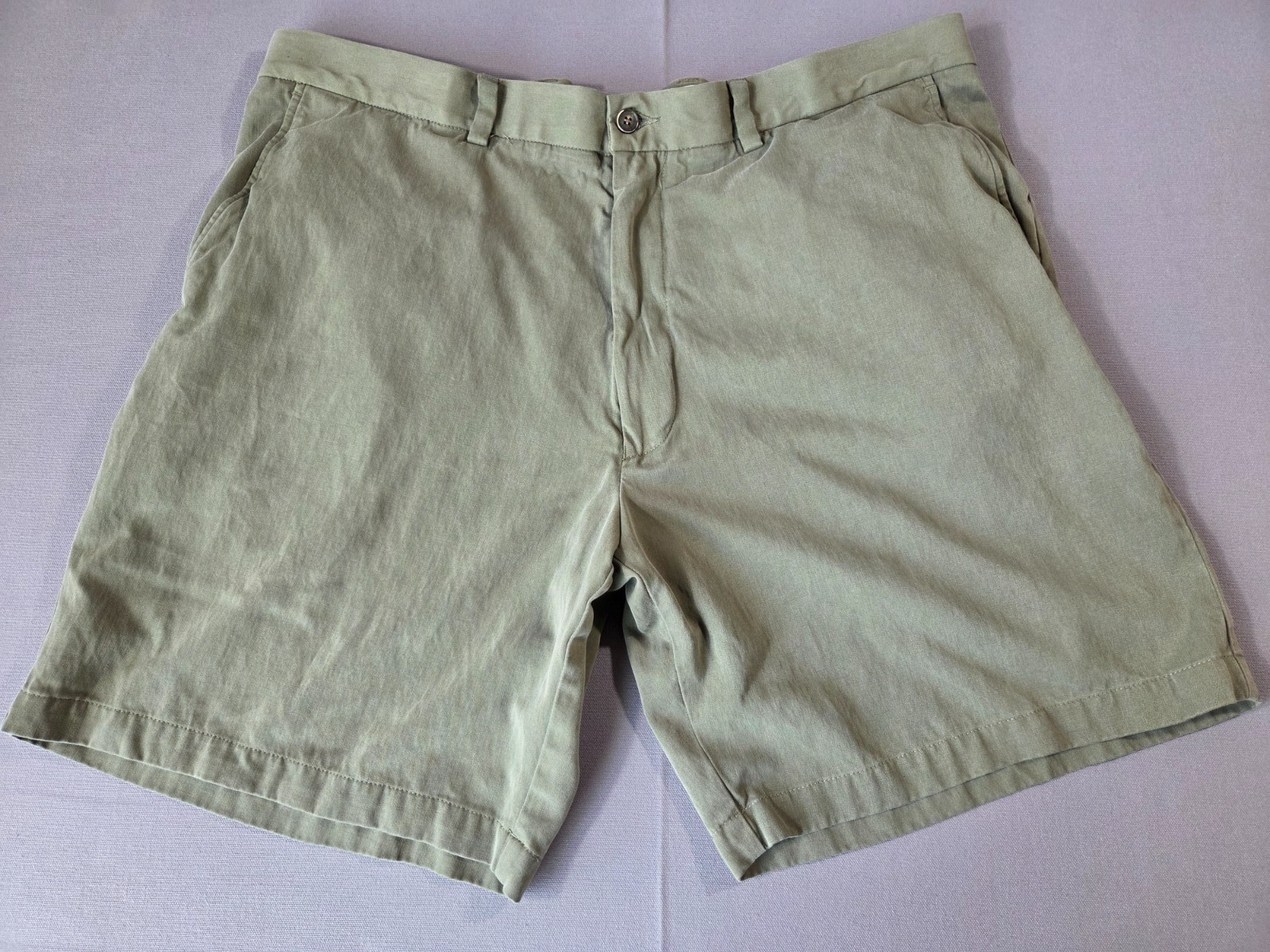 Caribbean Mens Shorts Size 40 Green Silk Cotton Flat Front Casual