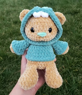 Teddy Bear Handmade Crochet Plushie Amigurumi Hoodie Dino Stuffed Toy