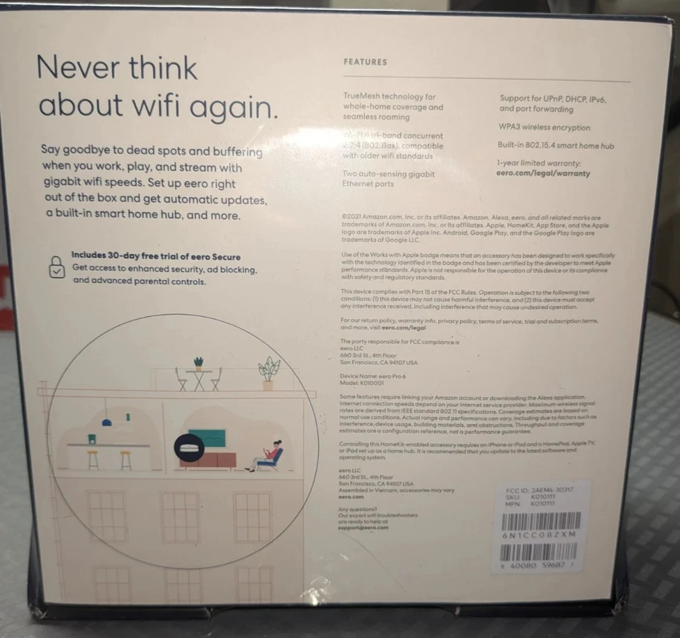 Eero Pro 6 AX4200 Tri-Band Mesh Wi-Fi 6 Router K010111 - NEW FACTORY SEALED - Image 3 of 3