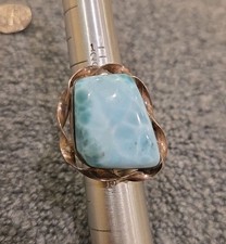 Vintage 925 Sterling Silver Natural Caribean Gem Larimar Size 5 Ring 16.7 Grams