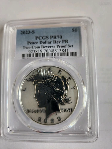 2023-S Reverse Proof $1 Morgan and Peace Dollar 2pc Set PCGS PR70 Blue Label - Picture 7 of 10