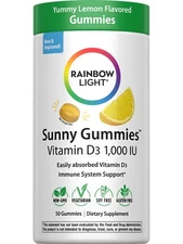 Vitamin D3 1000 IU | 50 Count | Vegetarian Sunny Gummies | by Rainbow Light