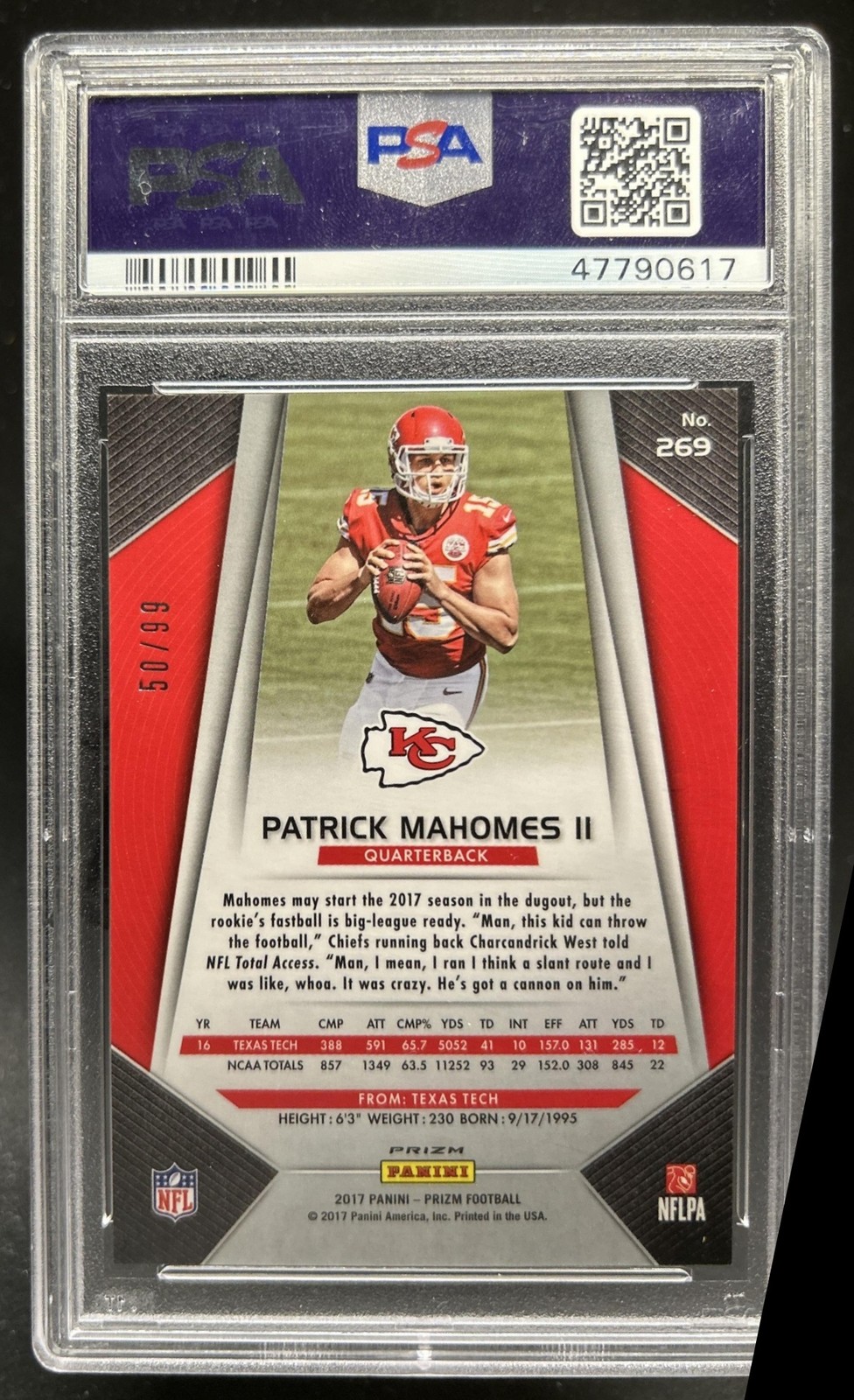 2017 Panini Prizm Patrick Mahomes II RC Green Scope Rookie #/99 Chiefs PSA 9 view 2