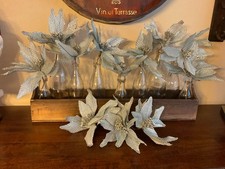 Silvery Blue Glittery Poinsettias for Christmas Decor/Tree Picks - Lot of 12
