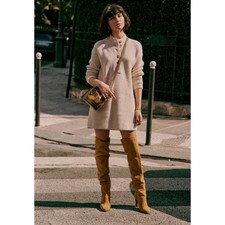 Sezane Luan Natural Beige Sweater Knit Button Dress Size Medium