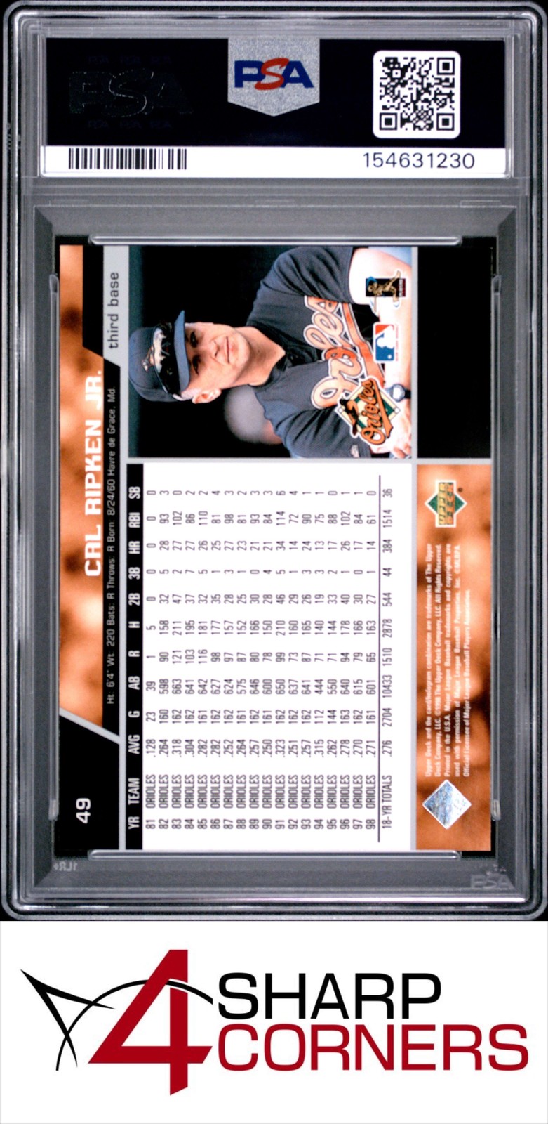 1999 UPPER DECK #49 CAL RIPKEN JR. ORIOLES HOF PSA 9 view 2
