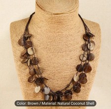 Multi-Strand Purple Coconut Shell Heishi Bead Statement Necklace with Horn Accents, 19 inches