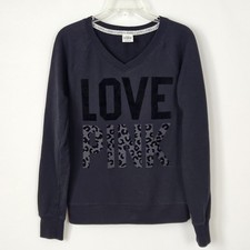 VICTORIA'S SECRET LOVE PINK Sweat Shirt BLACK Leopard Cheetah Women Sz Small