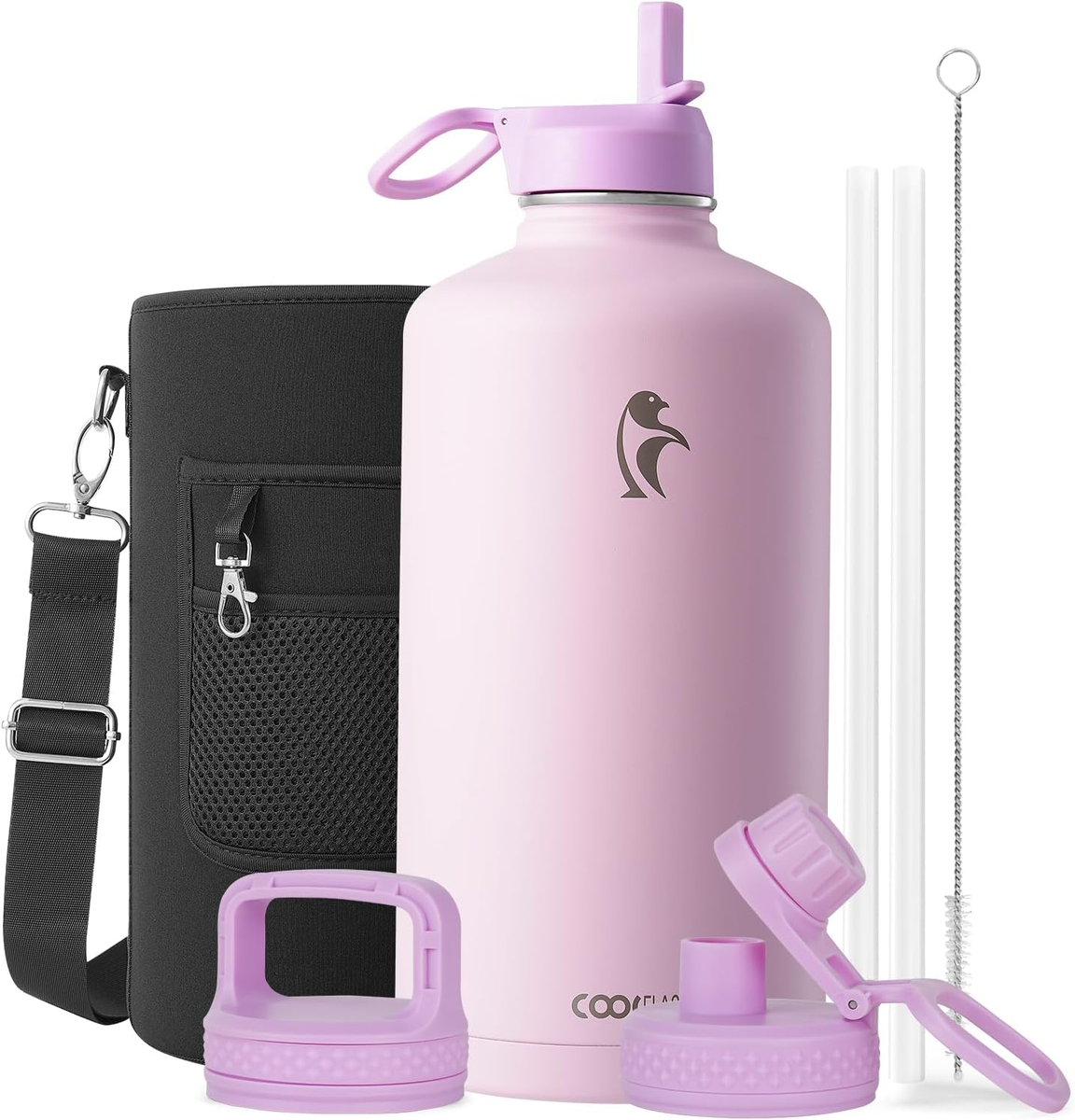 128 Oz Gallon Water Bottle Insulated with Straw&3 Lids, Water Jug Large  Stainles