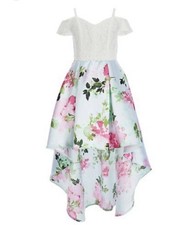 Rare Editions Girls White Pink Green Floral Dress Size 14 Party Summer