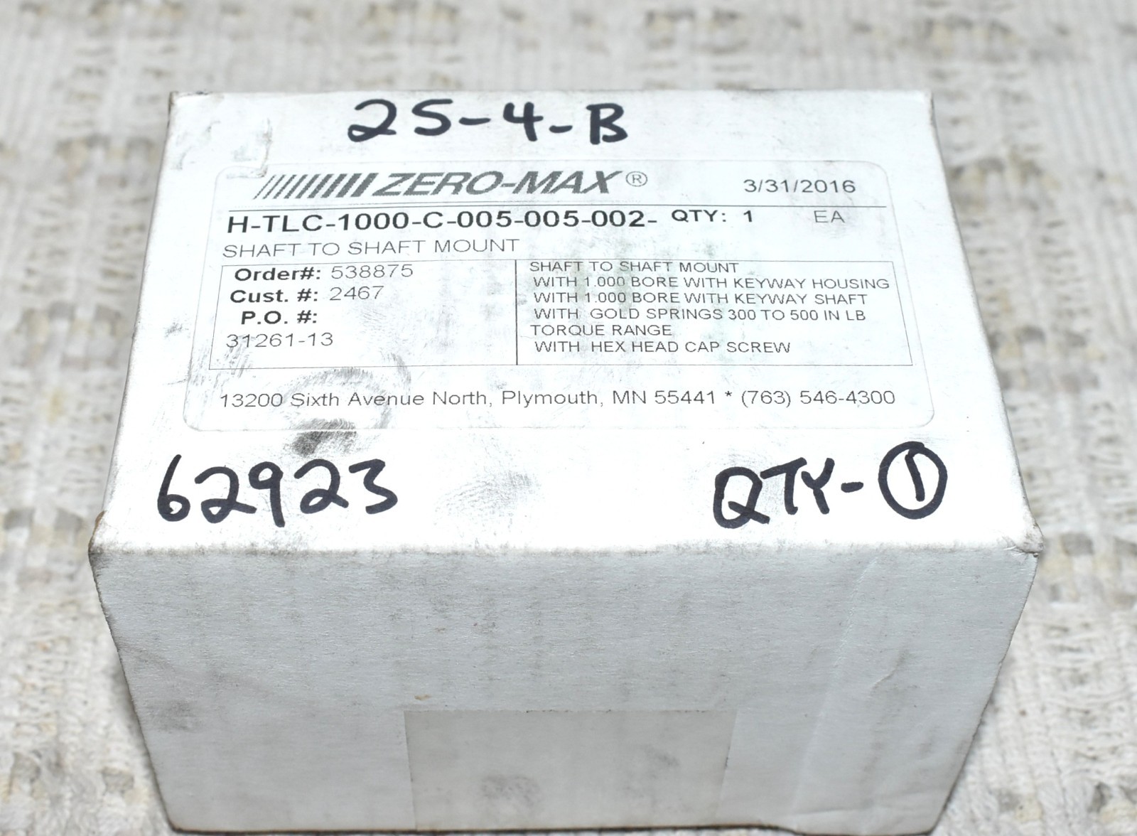 Zero-Max H-TLC-1000-C-005-005-002 Torque Limiter Coupling 1" Bore Gold Spring