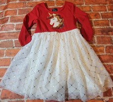 Pink Violet Girls Unicorn Dress Size 5 Red Long Sleeve Sequin Tutu Glitter Guc