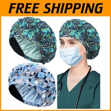 Women Men Bouffant Caps Set with Sweatband, Elastic Closure