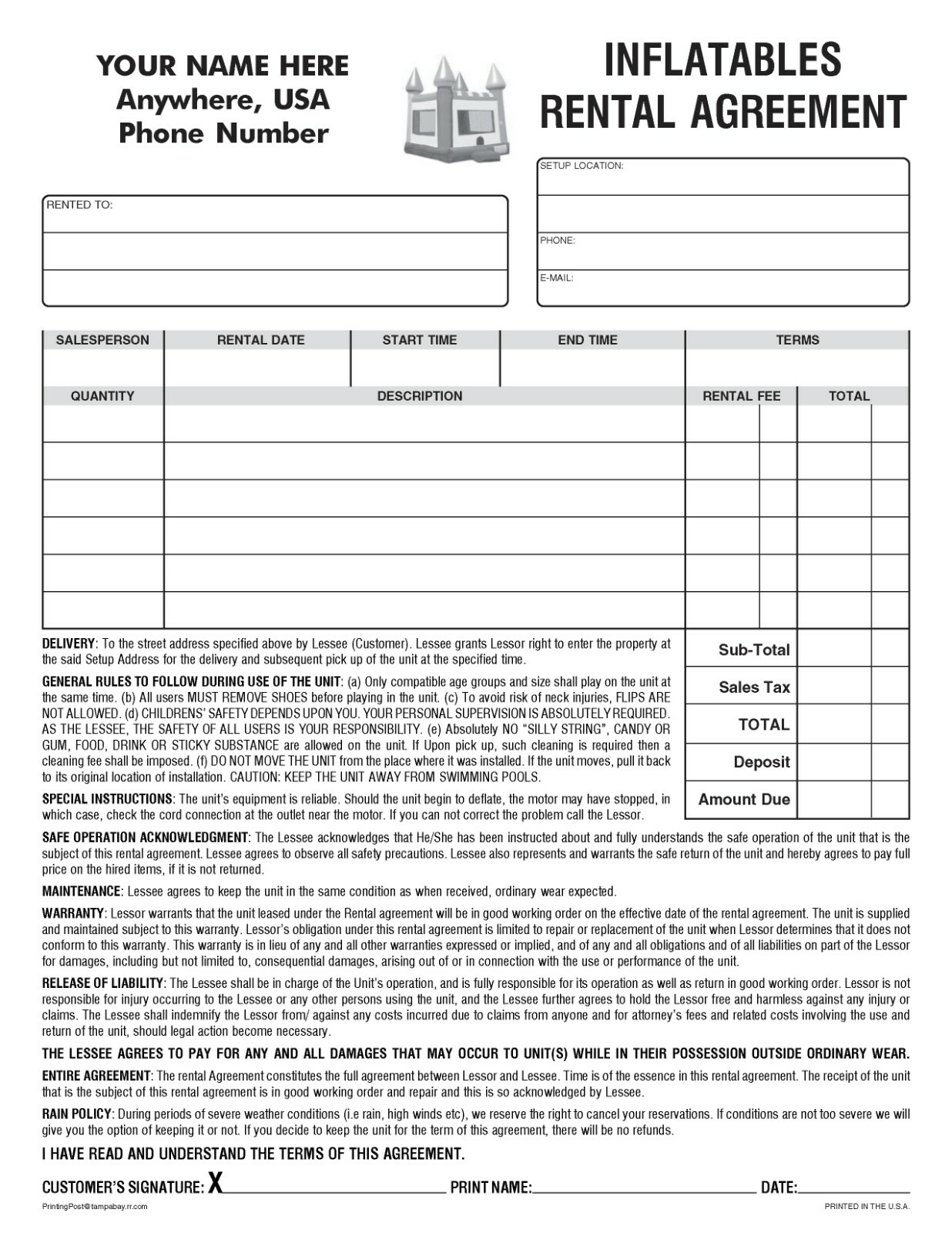 250 Inflatables Bounce House Party Rental Agreement | eBay