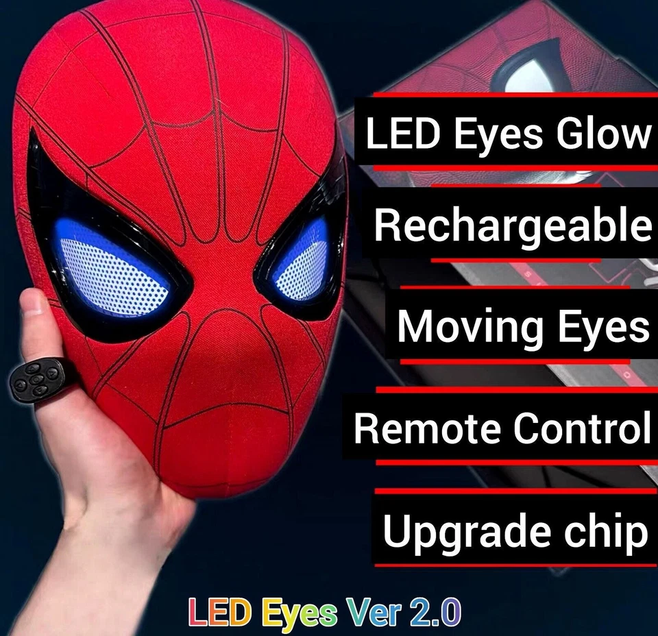 Spider-Man Maske bewegliche  Cosplay Requisite Fernbedienung Ring blinzeln Augen - Bild 3 von 4