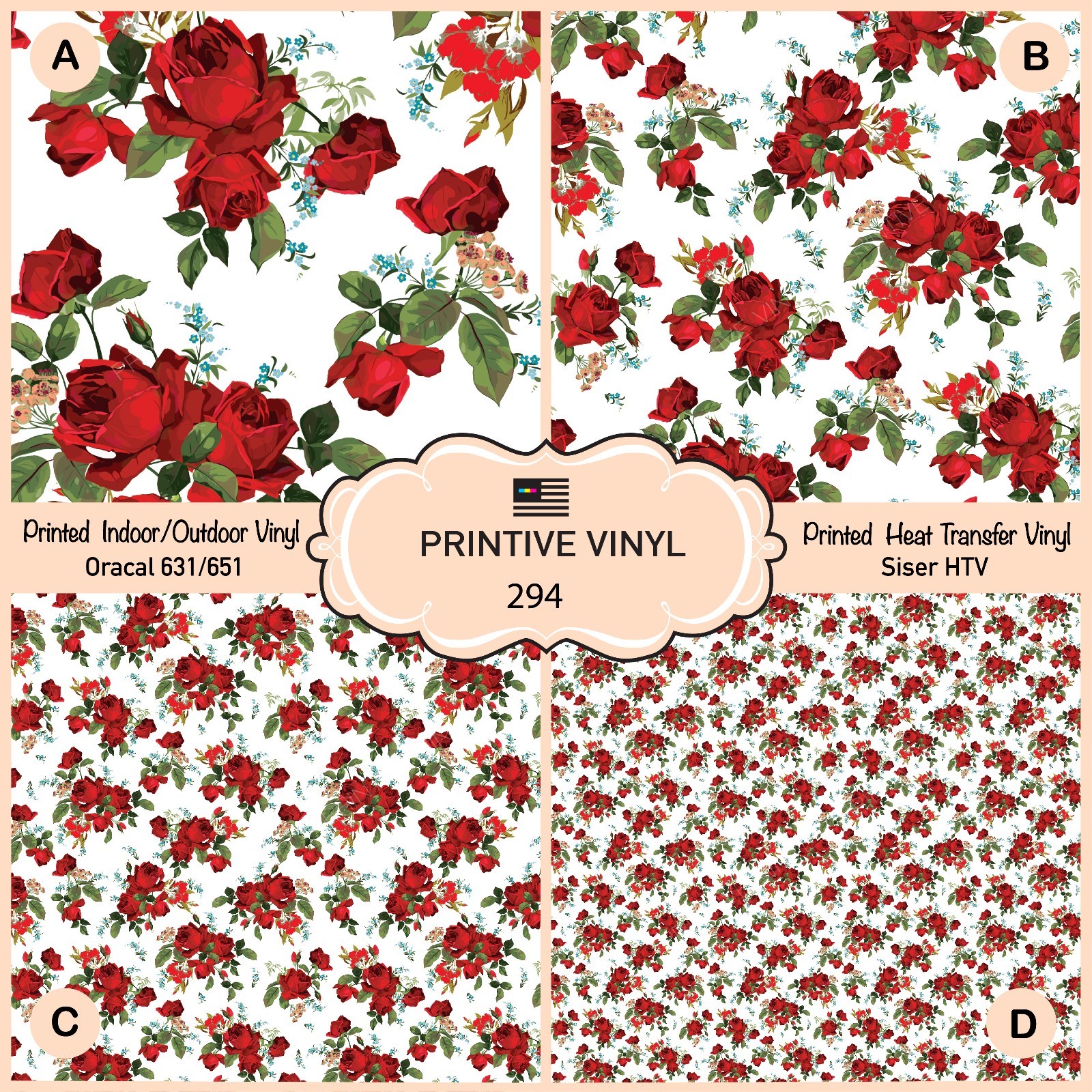 Vintage Rose Wallpaper Pattern Printed HTV, Oracal ,Siser, Craft vinyl- 294