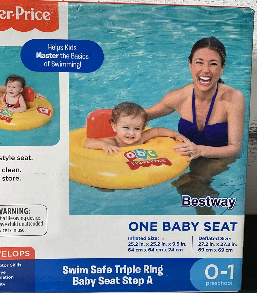 Nuevo en caja, Fisher Price One asiento de bebé piscina flotador triple anillo asiento seguro para nadar, amarillo Foto 4 de 4
