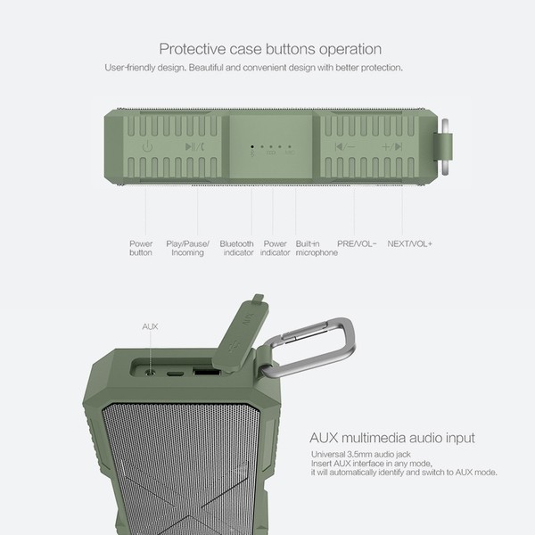 Alternate view of Waterproof Portable Wireless Bluetooth 4.0 Stereo Speaker Powerbank Green
