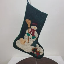 Snowman Christmas Stocking Green Sparkle Hanging Tree Presents Lined