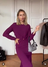 NWT_ZARA WOMAN FW23 KNOTTED CUT OUT MIDI DRESS BURGUNDY | 9878/264_XS-XL