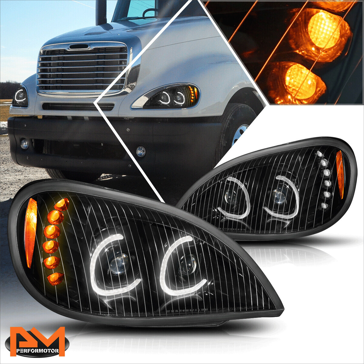 For 04-17 Freightliner Columbia Pair LED DRL Dual Projector 