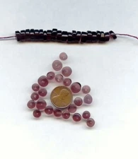 36 VINTAGE GLASS AMETHYST HANDMADE 9x4mm. SMOOTH RONDELLE TIRE BEADS D136