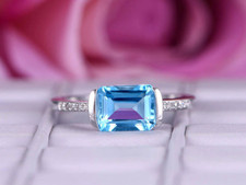 1.7ct Lab-Created Blue Topaz Ring Moissanite Accent White Gold Plated