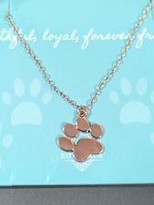 Rose Gold Tone Paw Print Necklace Faithful Loyal Forever Friend