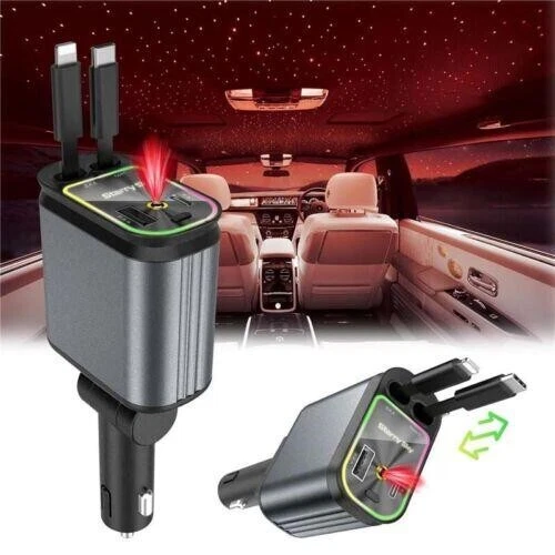 4 in 1 Retractable Car Charger - Starlight in Car Roof, Fast Car Phone Charger - Picture 16 of 21