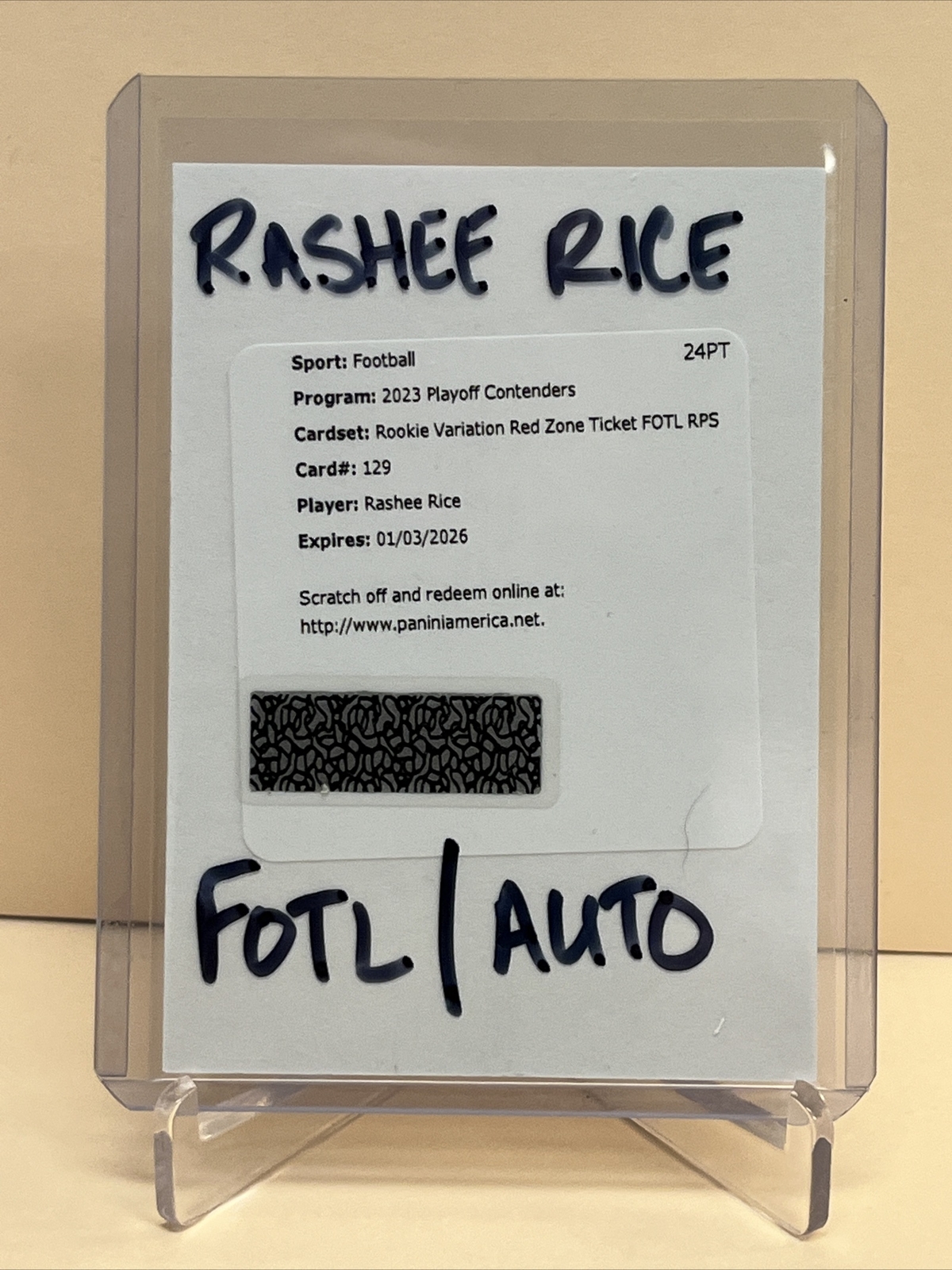 2023 Contenders Rashee Rice FOTL Red Zone RC Ticket Auto Variation Redemption
