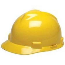 MSA 475360 V-Gard Yellow Slotted Fas Trac Ratchet Suspension Safety Hard Hat Cap