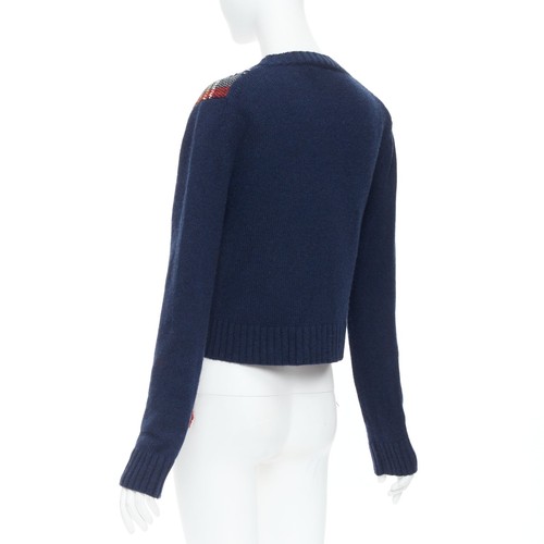 DIOR navy red plaid tartan cashmere silk fringe hem sweater FR36 S - Picture 6 of 9