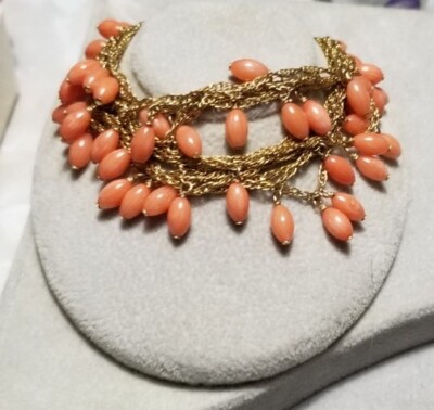 Ross Simons 18k Gelbgold/Sterling Silber Koralle Hänger Armband Multi Strang