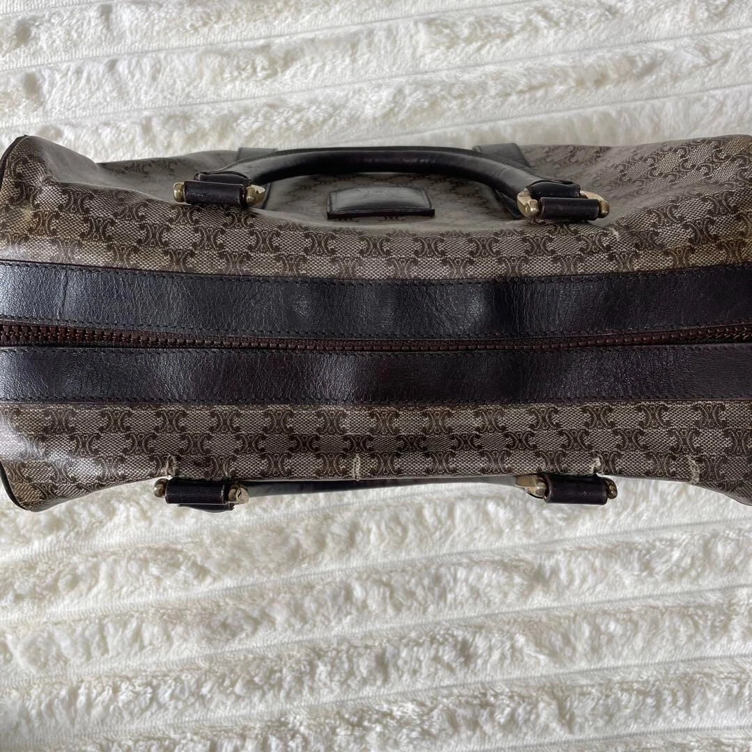 Borsa Celine Boston borsa a mano logo macadam PVC pelle marrone USATA originale #S1982