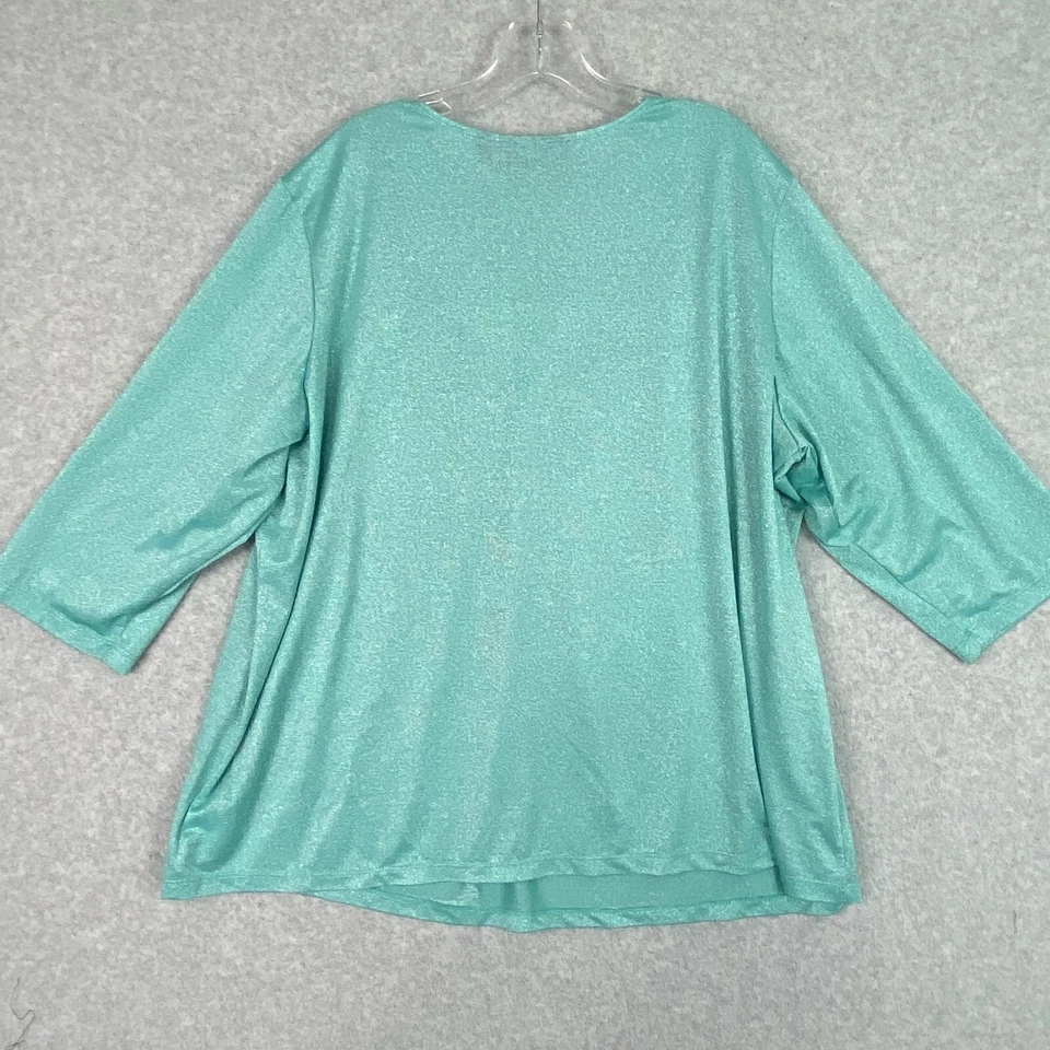 Blusa de punto Susan Graver Top para mujer talla 3X verde metálico cuello en V manga 3/4 Foto 3 de 4