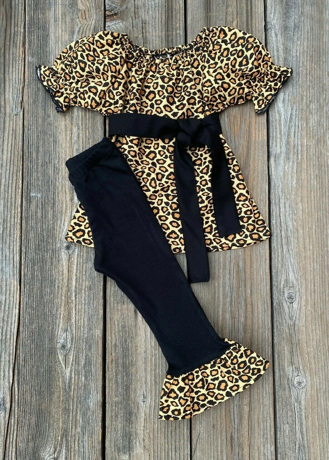 Cute Leopard Peasant Top And Ruffled Pants Girl Outfit